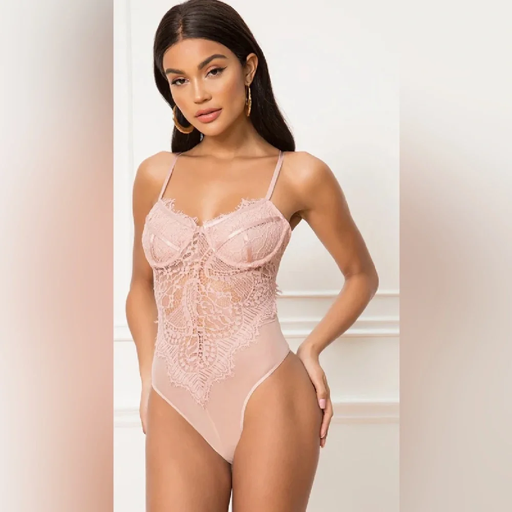 Bardot Superdown Britney Lace Bodysuit Pink Sheer Feminine Romantic | Size 6/S - Picture 4 of 17
